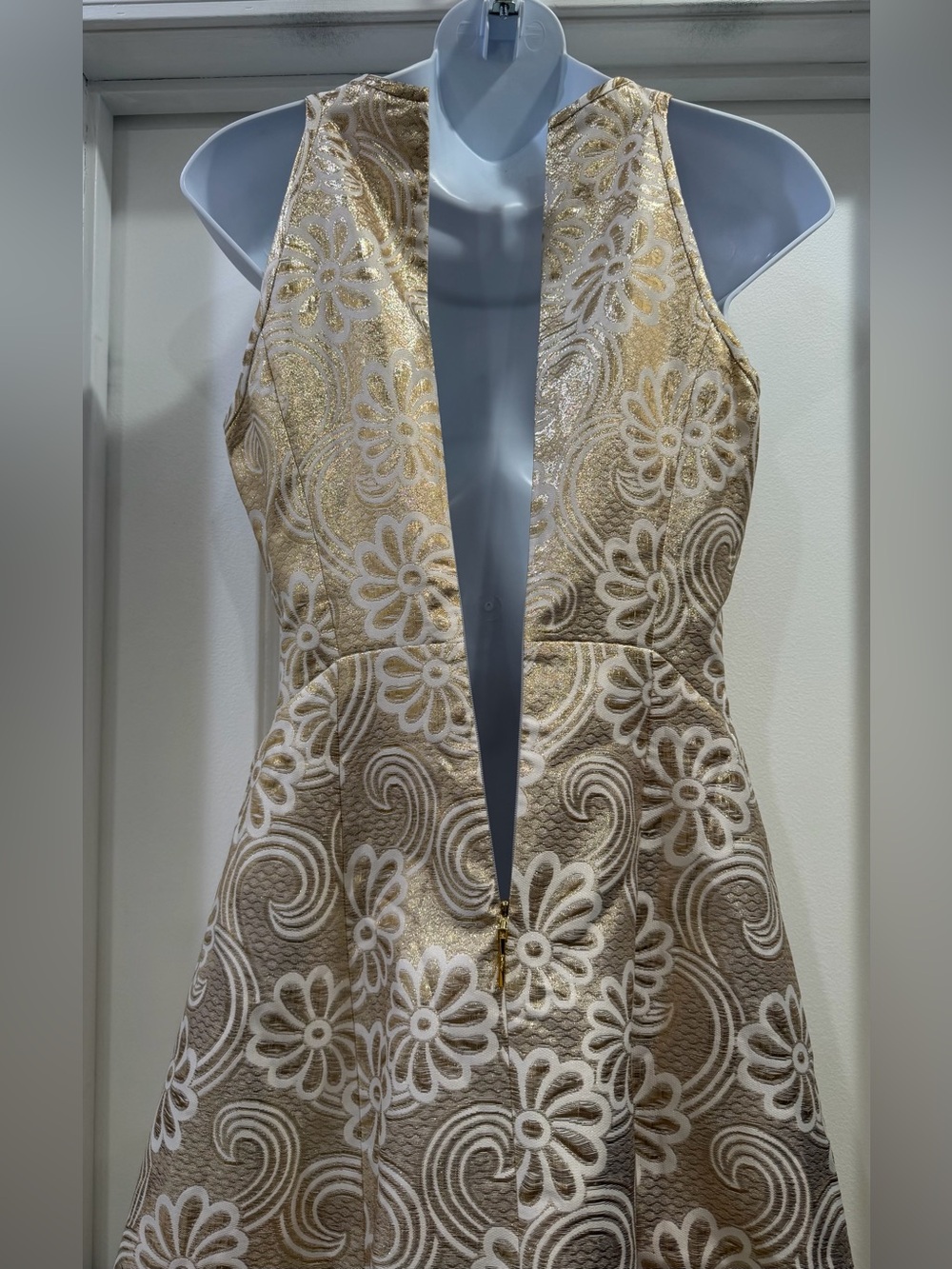 Lilly Pulitzer 🆕  Gold Metallic Elsie Dress Flower Pique Jacquard Size 0 - Picture 6 of 16